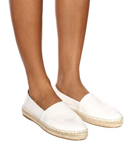 Prada Logo Embossed Leather Espadrilles In White Leather White Lyst