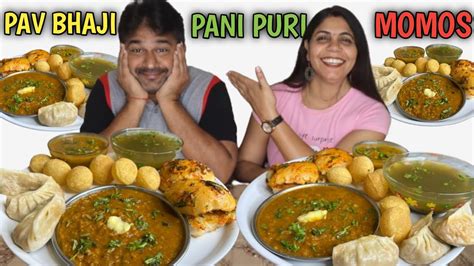 SPICY PANI PURI MOMOS AND PAV BHAJI EATING CHALLENGE GOLGAPPA