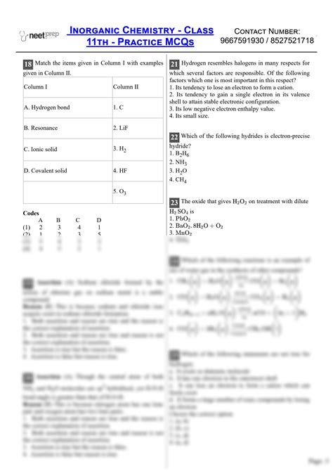 Solution Inorganic Chemistry Class Th Practice Mcqs Studypool