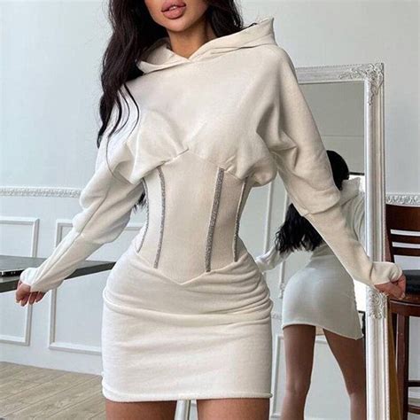 Anokhinaliza Valentines Day Winter Hooded Neck Knitted Pencil Dress Women Slim Long Sleeve Mini