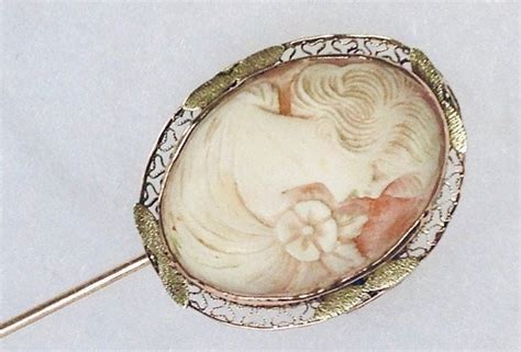 Victorian Cameo Stick Pin 18k Gold Sterling Silver Fi… Gem