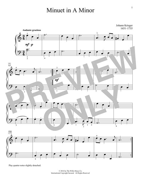 Johann Krieger Minuet In A Minor Sheet Music Notes Chords Sheet Music Music Notes Sheet