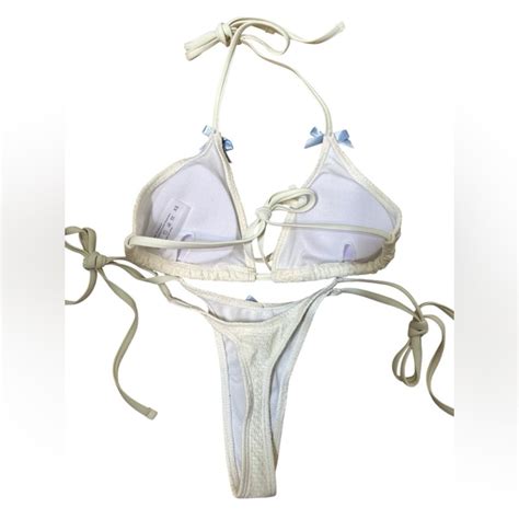 White And Blue Crochet Bikini Set White And Blue Depop