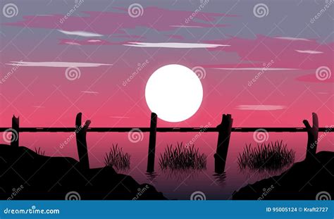 Landscape Bridge Sunset Background Stock Vector Illustration Of