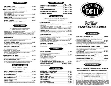 East Bay Deli Dorchester Menu In North Charleston South Carolina Usa