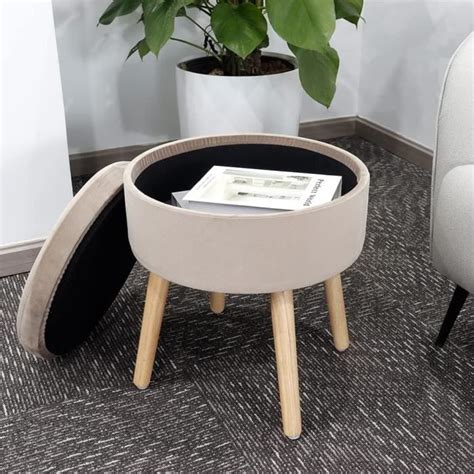 Tabouret Repose Pieds Rond En Velours Touffet Pouf De Rangement De