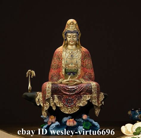 China Copper Hand Painted Mercy Goddess Guan Yin Kwan Yin Buddha