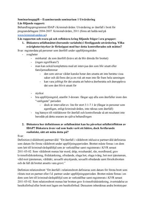 Seminariet 1 Seminarieuppt Examinerande Seminarium 1