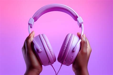 Premium Ai Image Melodic Bliss Vibrantly Pink Headphones Enveloped By A Breathtaking Purple Aura