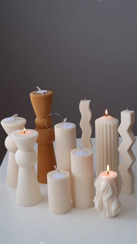 Threlaco 6 Pcs Small Pillar Candles Aesthetic Candle Modern Ribbed