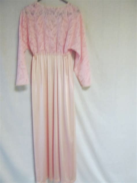 1960s 70s Lingerie Pink Nightgown Full Length Vintage Gem