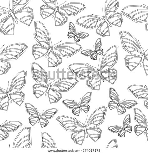 Seamless Pattern Butterflies Black White Vector Stock Vector Royalty