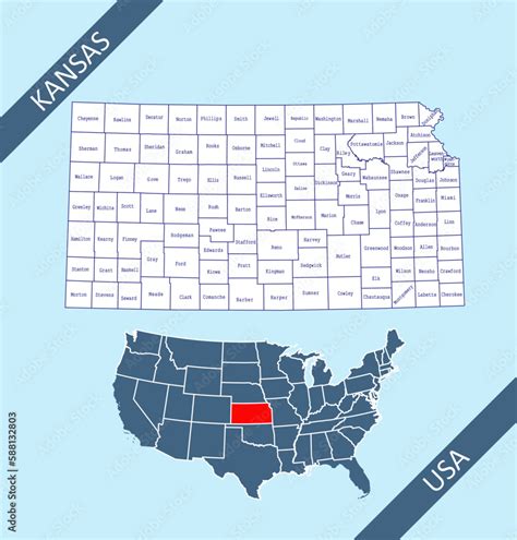 counties map of kansas labeled Stock Vector | Adobe Stock