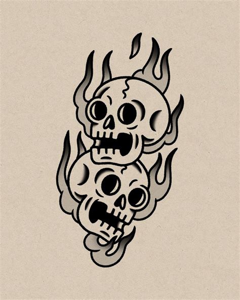 Skulls on fire design | Traditional tattoo skull, Traditional tattoo ...