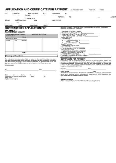 Aia Form G702 Application And Certificate For Payment Printable Pdf