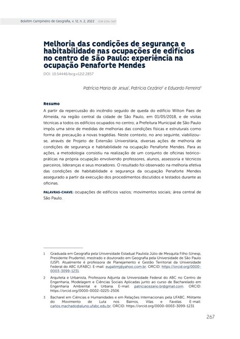 Pdf Melhoria Das Condições De Segurança E Habitabilidade Nas