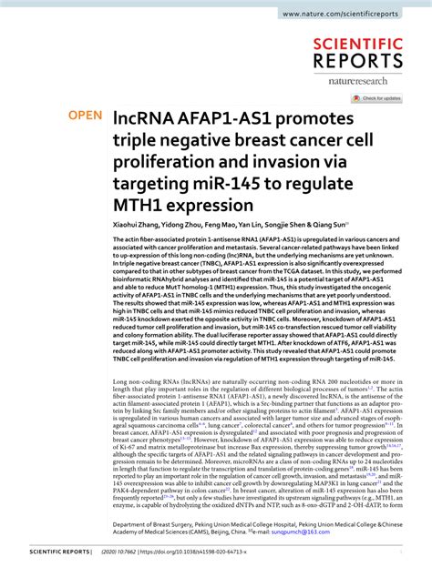 Pdf Lncrna Afap1 As1 Promotes Triple Negative Breast Cancer Cell