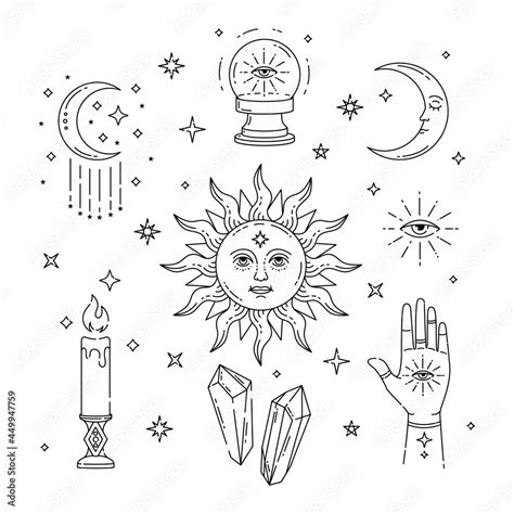 Vetor Do Stock Celestial Magic Outline Illustration Of Icons And