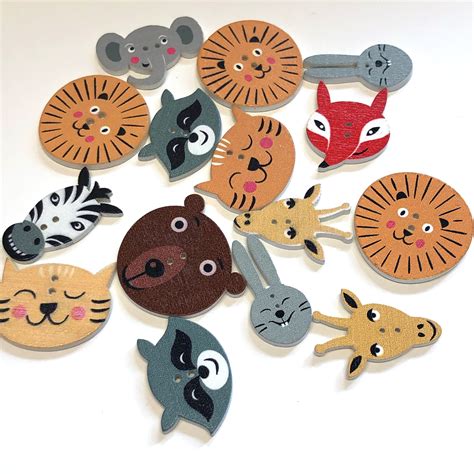 Assorted animal shaped wood craft buttons, pack of 10 - The Button Shed