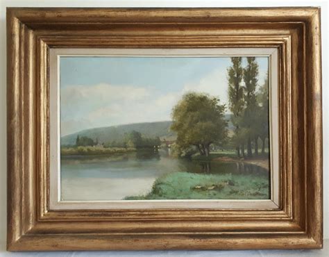 Proantic Tableau Huile Sur Toile Paysage Lacustre F Millaud Fin