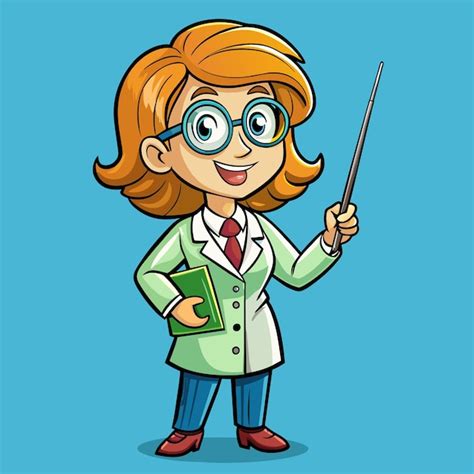 Premium Vector A Cartoon Drawing Of A Teacher With A Pointer And A