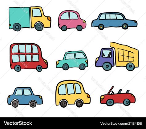 Big set of hand drawn cute cartoon cars for kids Vector Image