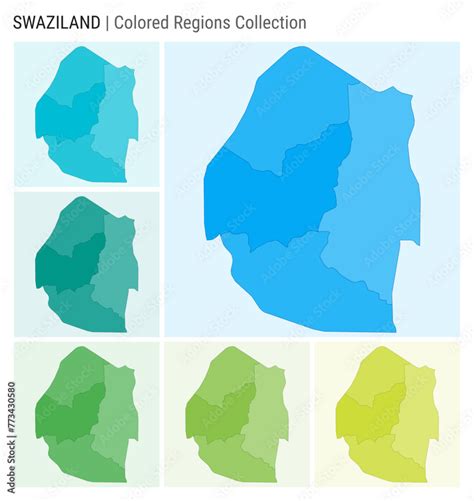 Swaziland Map Collection Country Shape With Colored Regions Light