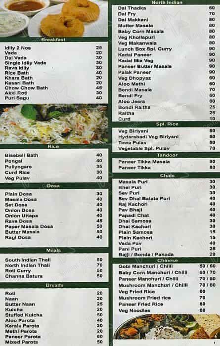 Menu at Lunch Box, Bengaluru, Venkataswamy Raju Road