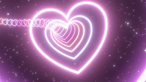 Pretty Pink Love Heart Tunnel Curved Path Beautiful Neon Glow Lights