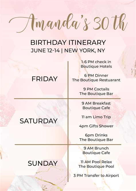 Birthday Trip Itinerary Template