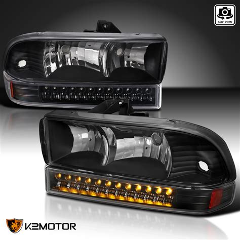 1998 2004 Chevy S10 Blazer Black Clear Headlights Led Bumper Signal Lights Pair Ebay