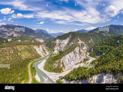 Aerial view of the Rhine gorge, or the Grand Canyon of Switzerland ...