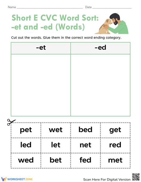 Short E Cvc Word Sort Et And Ed Words Worksheet