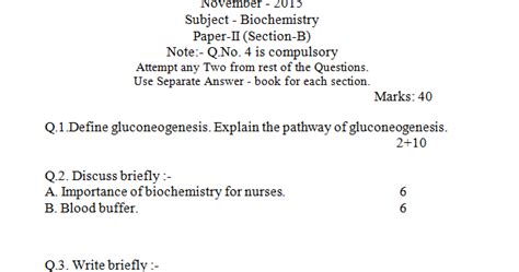 Bsc Nursing 1st Year Biochemistry Paper