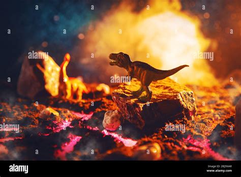 Tyrannosaurus Rex Silhouette In Smoke Creative Burning Scenery With A