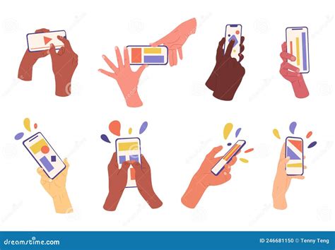 Human Hands Holding Smartphone Fingers Touching Screen Scrolling