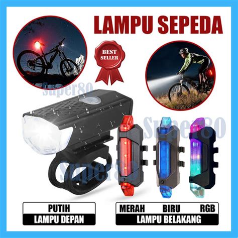 Jual Lampu Sepeda LED Depan Putih Belakang Biru Merah Rechargeable USB