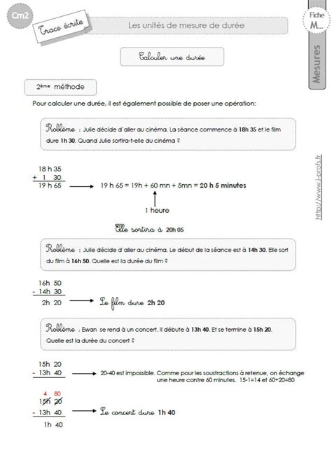 Cm Lecon Les Mesures De Durees