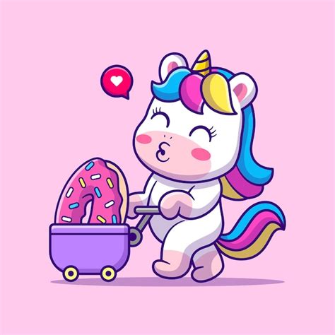 Lindo Unicornio Trae Donut Con Ilustraci N De Icono De Vector De