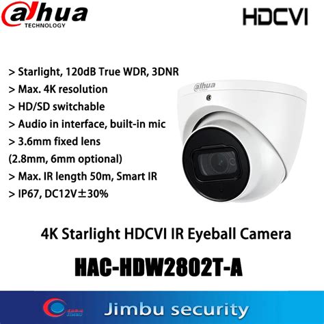 Dahua caméra analogique 8mp 4K HDCVI Starlight HAC HDW2802T A avec