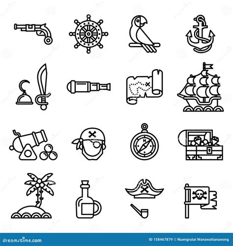 Iconos Piratas Configurados Con Fondo Blanco Ilustración del Vector