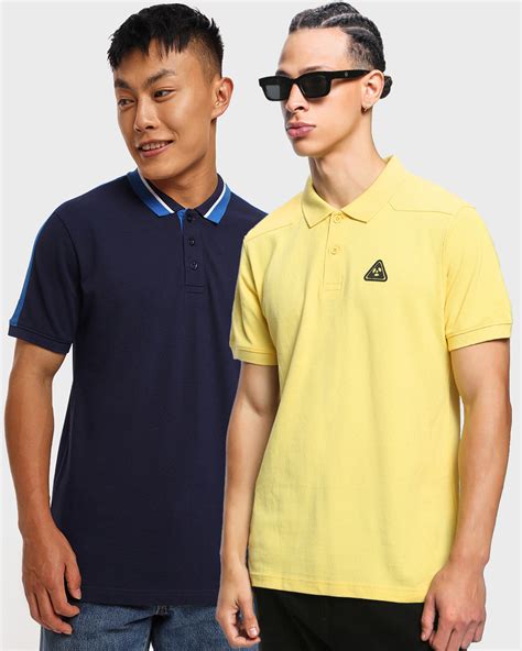 Buy Pack of 2 Men's Blue & Yellow Polo T-shirts Online at Bewakoof