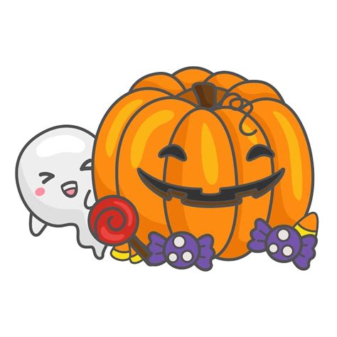 Premium Vector Cute Funny Creepy Pumpkin Ghost Halloween Cartoon