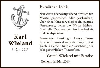 Traueranzeigen Von Karl Wieland Trauer Hna De