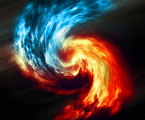 Fire And Ice Abstract Background Red And Blue Smoke Swirl On Dark