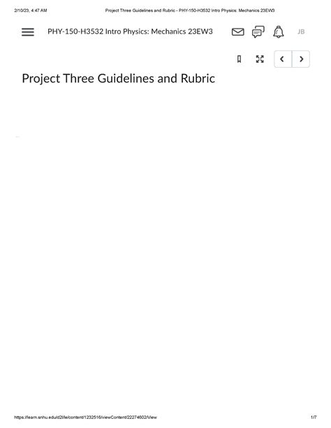 Project Three Guidelines And Rubric Phy H Intro Physics