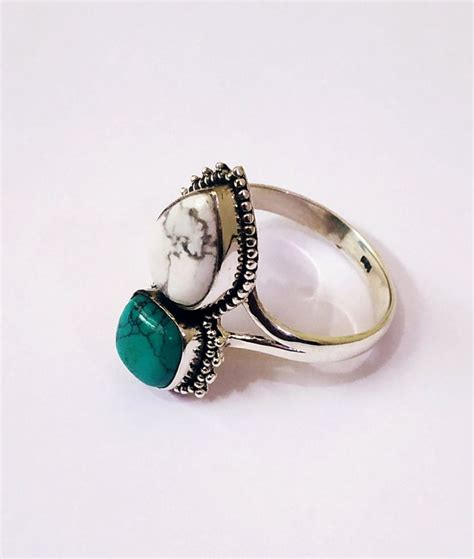 Howlite Ring Silver Ring White Stone Ring Turquoise Etsy