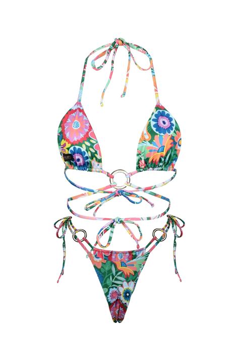 Camellia Tropical Bikini Bold Floral Econyl Bikini Set Cinnamon