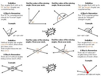 Angle Relations Foldable Complementary Supplementary Vertical Adjacent