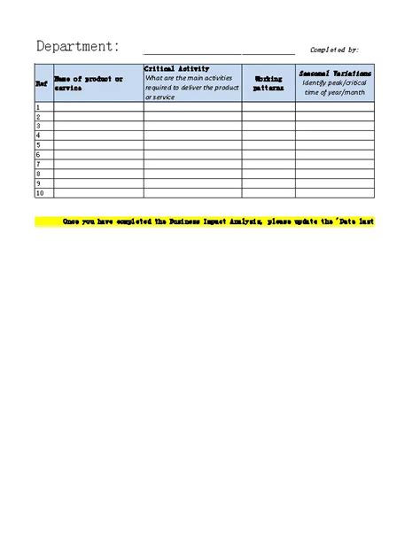 Business Impact Analysis Template Excel Pdfsimpli